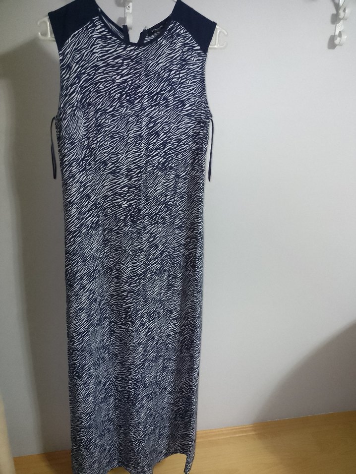 Kadın Lacivert Zebra Desenli V Yakalı Bluz - Görsel 2