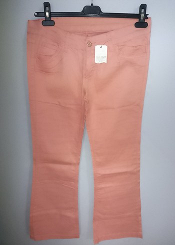 Düğmeli Pembe Pamuk Kumaş Kadın Pantolon - Görsel 3