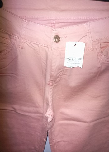 Düğmeli Pembe Pamuk Kumaş Kadın Pantolon - Görsel 2