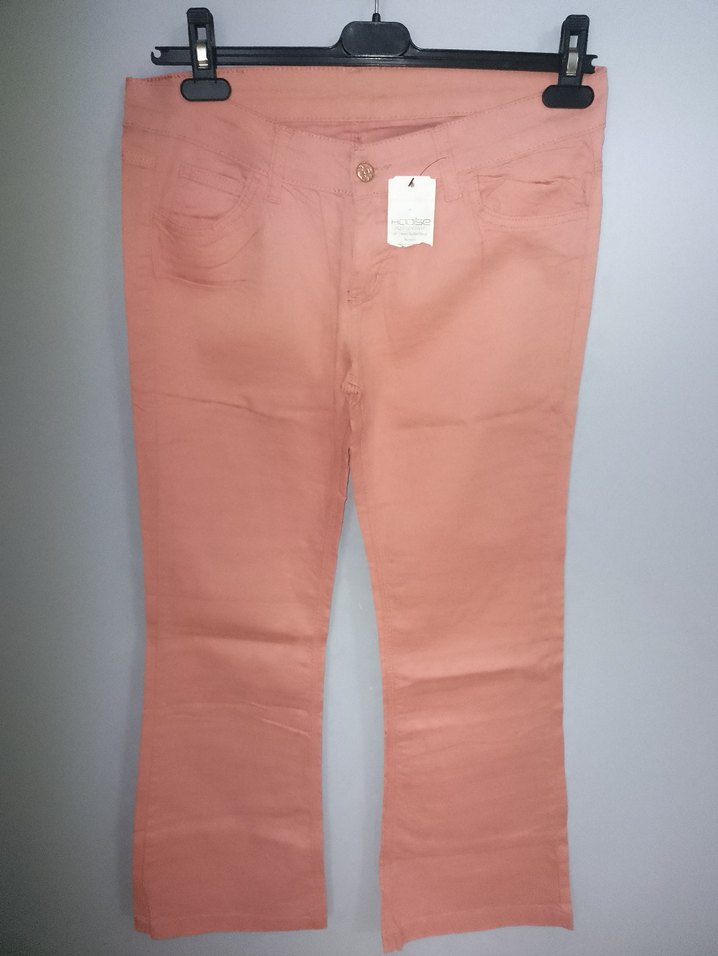 Düğmeli Pembe Pamuk Kumaş Kadın Pantolon - Görsel 3