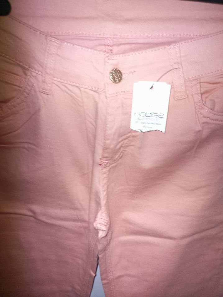 Düğmeli Pembe Pamuk Kumaş Kadın Pantolon - Görsel 2