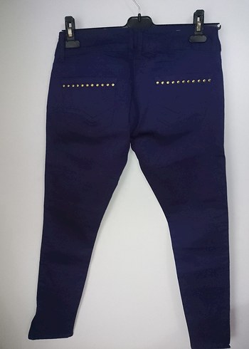 Bayan Parlak Lacivert Denim Pantolon - Görsel 3