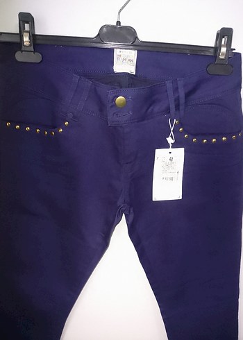 Bayan Parlak Lacivert Denim Pantolon - Görsel 2