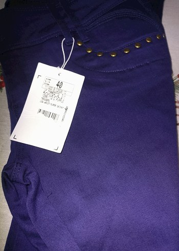 Bayan Parlak Lacivert Denim Pantolon - Görsel 7