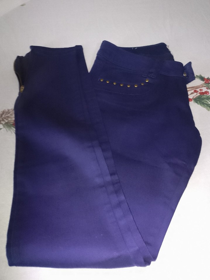 Bayan Parlak Lacivert Denim Pantolon - Görsel 4