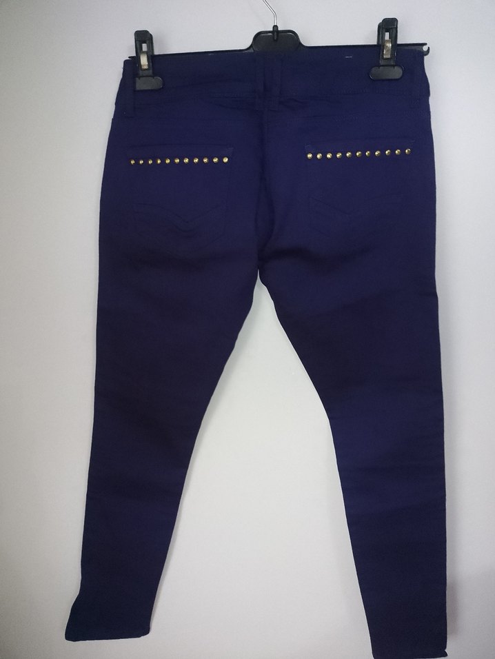 Bayan Parlak Lacivert Denim Pantolon - Görsel 3