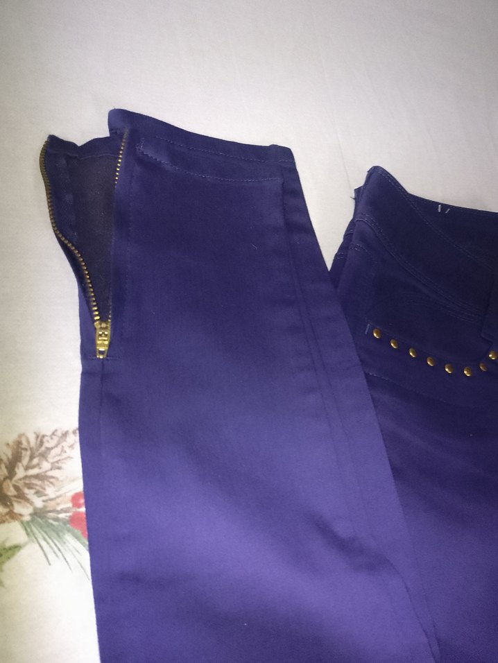 Bayan Parlak Lacivert Denim Pantolon - Görsel 5