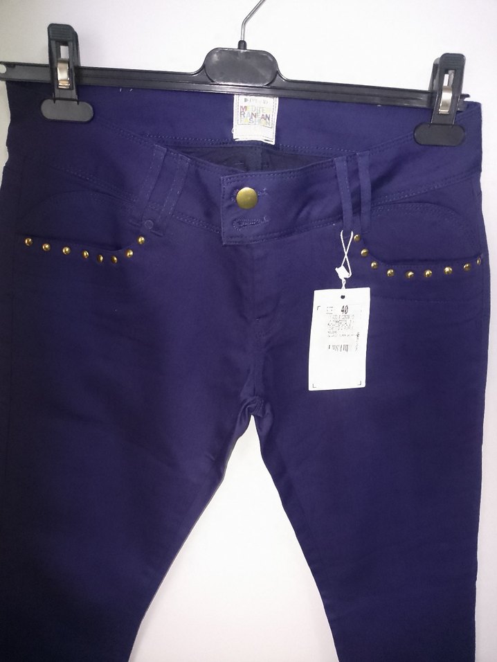 Bayan Parlak Lacivert Denim Pantolon - Görsel 2