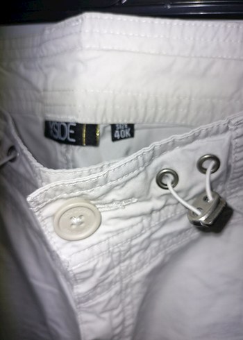 Beyaz Kemerli Mini Kadın Kumaş Pantolon - Görsel 7