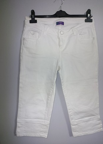 Beyaz Kemerli Mini Kadın Kumaş Pantolon - Görsel 2