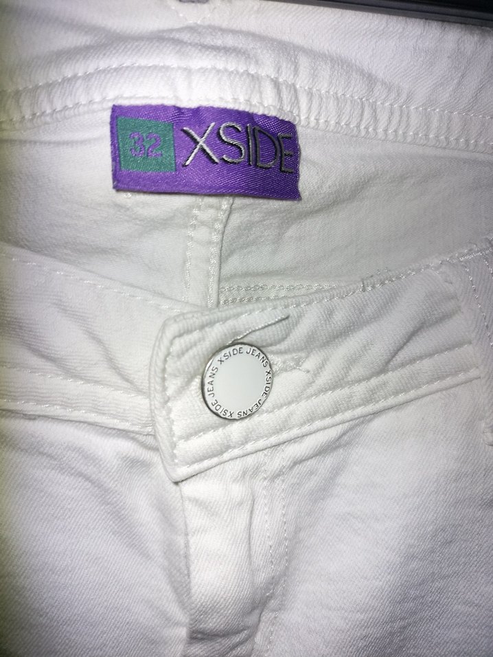 Beyaz Kemerli Mini Kadın Kumaş Pantolon - Görsel 5