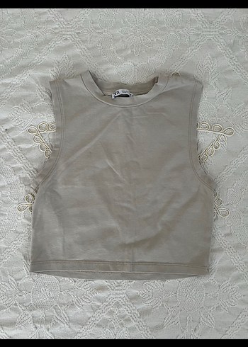 ZARA Bej Kolsuz Keten Bluz