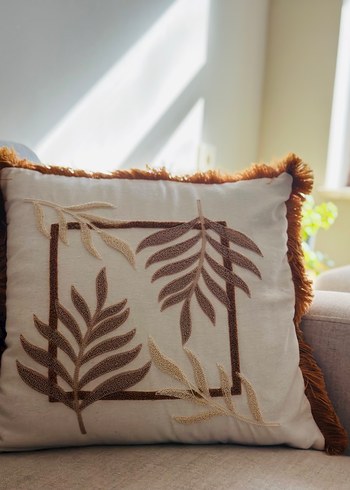 Nakışlı Bej Bohem Dekoratif Yastık - Görsel 2