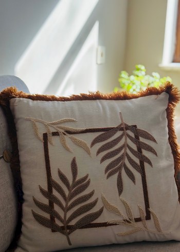 Nakışlı Bej Bohem Dekoratif Yastık - Görsel 3