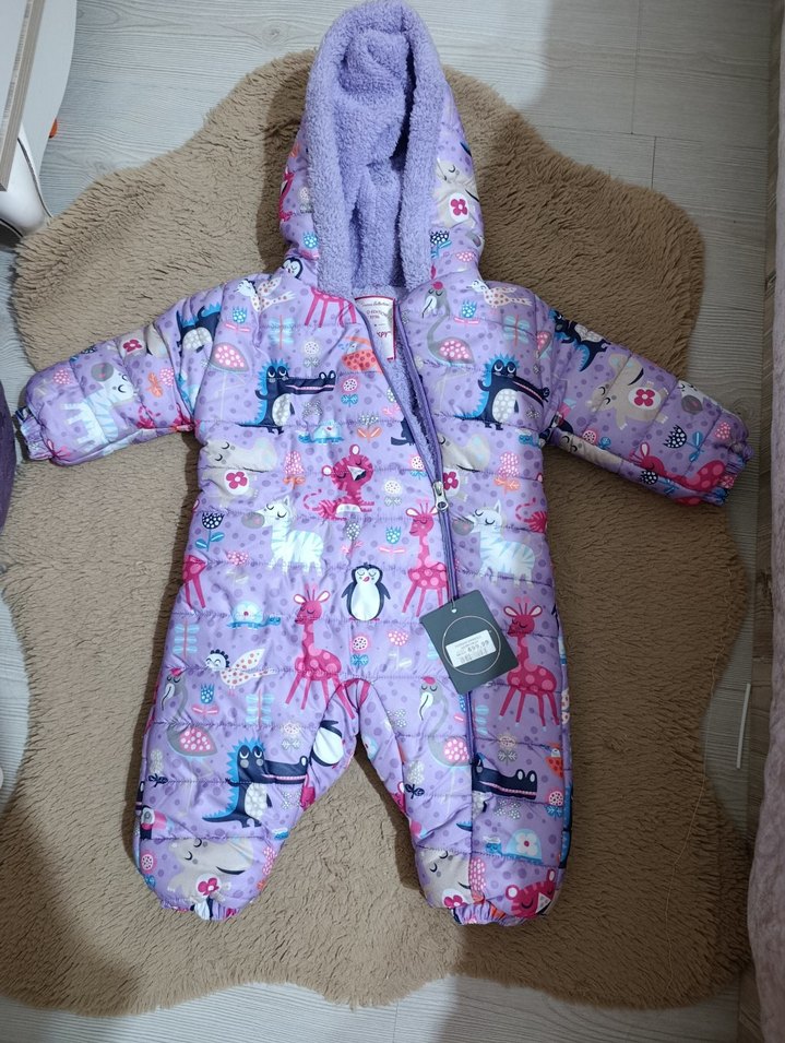 Kürklü Kapüşonlu Renkli Kız Bebek Tulumu - Görsel 2