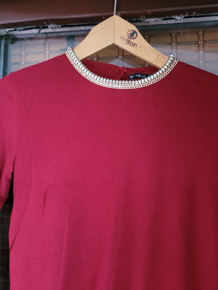 Bordo Parlak Triko Kadın Sweatshirt - Görsel 3