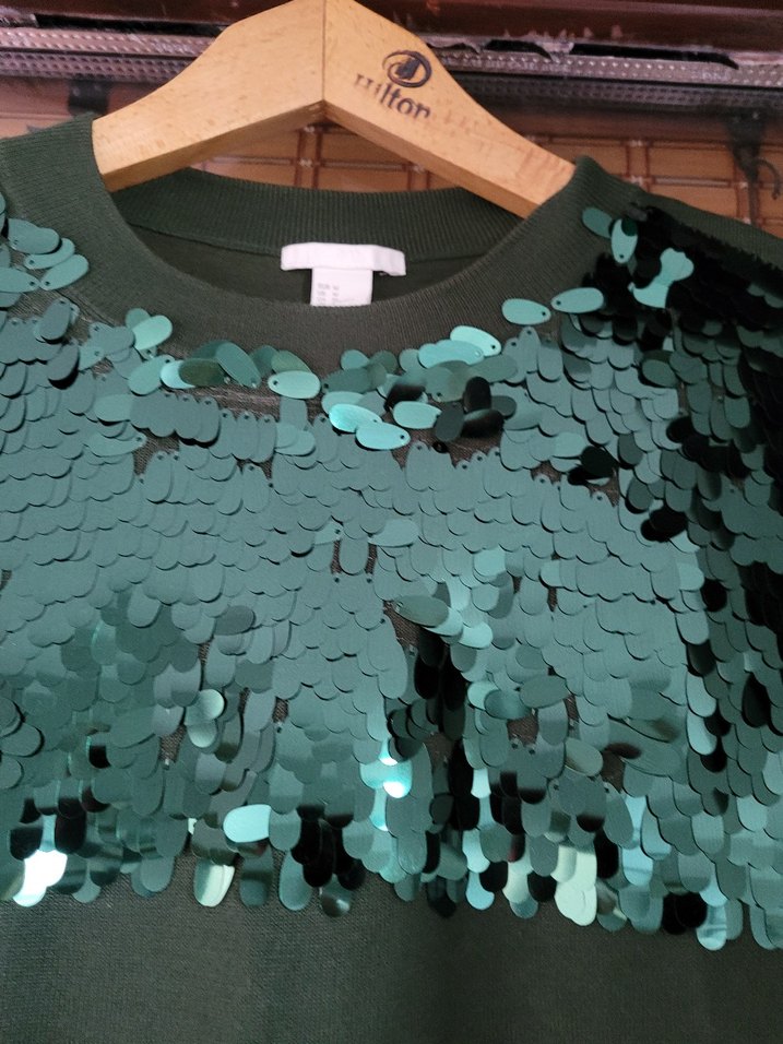 payetli hakiYeşil Kadın Triko Sweatshirt - Görsel 3