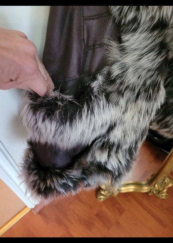 koyu kahve gri kürklü Süet Uzun Kadın Yelek - Görsel 2