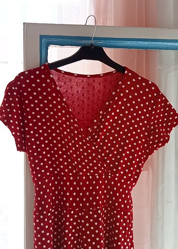Trendyol & Milla Kırmızı Puantiyeli Vintage Midi Elbise