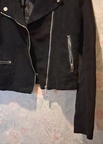 Siyah Kadın Deri Biker Ceket - Görsel 2