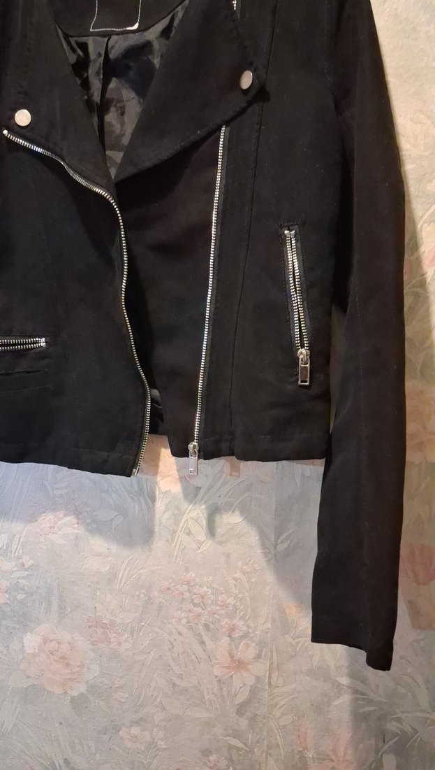 Siyah Kadın Deri Biker Ceket - Görsel 2