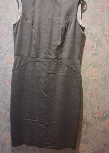 Kolsuz Gri Uzun Keten Kalem Elbise - Görsel 5