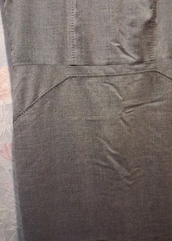 Kolsuz Gri Uzun Keten Kalem Elbise - Görsel 3