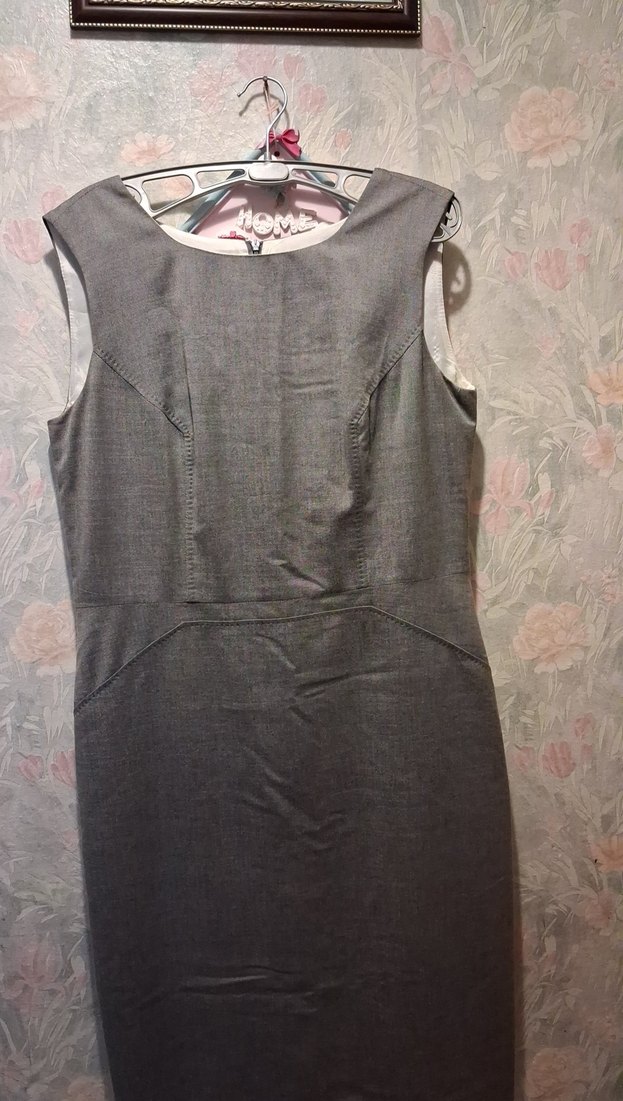 Kolsuz Gri Uzun Keten Kalem Elbise - Görsel 4
