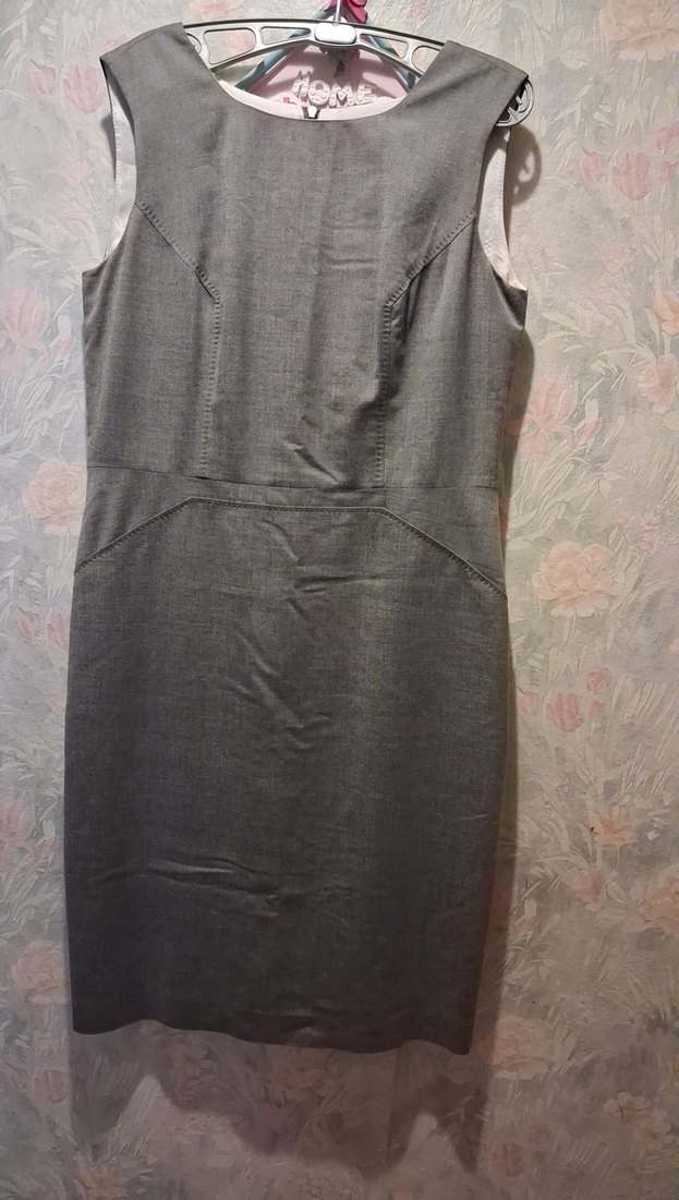 Kolsuz Gri Uzun Keten Kalem Elbise - Görsel 5