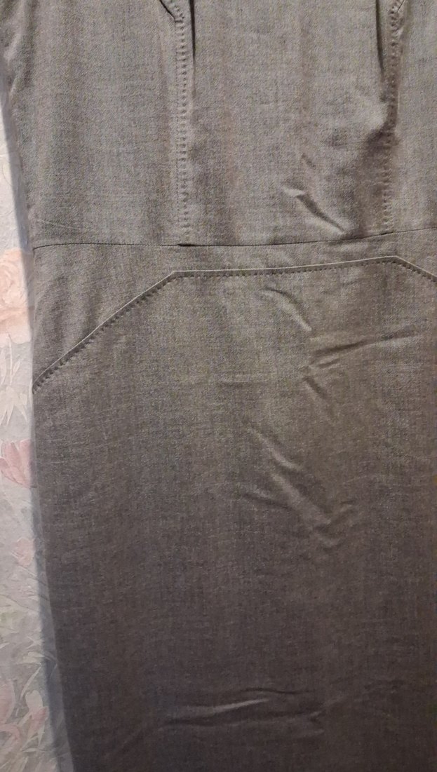 Kolsuz Gri Uzun Keten Kalem Elbise - Görsel 3