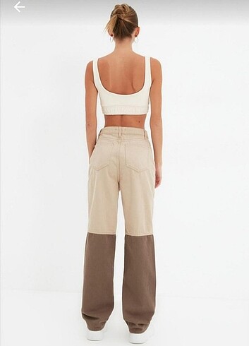 36 Beden camel Renk Trendyolmilla Renk Bloklu Wide Leg Jean 