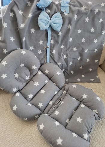 Gri Yıldız Desenli Bebek Oto Koltuğu Minderi ve Puset örtüsü - Görsel 2