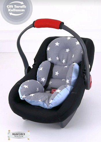 Gri Yıldız Desenli Bebek Oto Koltuğu Minderi ve Puset örtüsü - Görsel 3