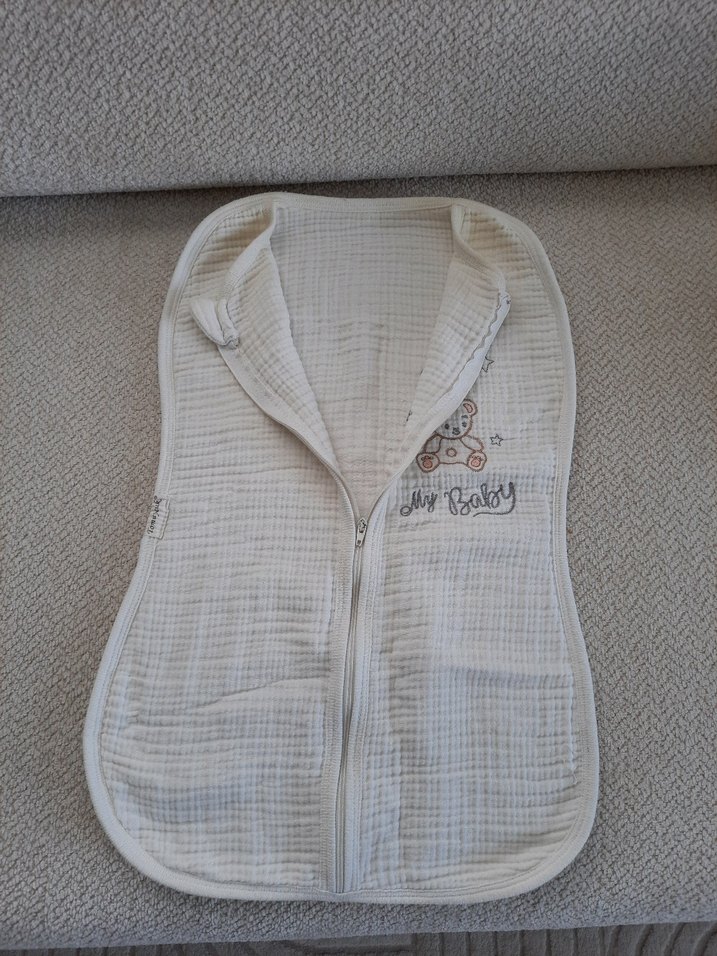 Nakışlı Beyaz Bebek Kundak, uyku torbası - Görsel 2