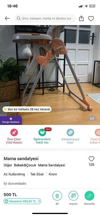  Beden gri Renk Mama sandalyesi
