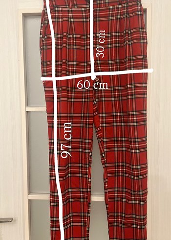 Kırmızı Kareli Kadın Kumaş Pantolon - Görsel 3