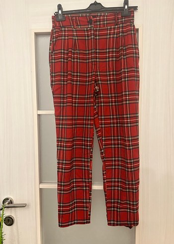 Kırmızı Kareli Kadın Kumaş Pantolon - Görsel 2