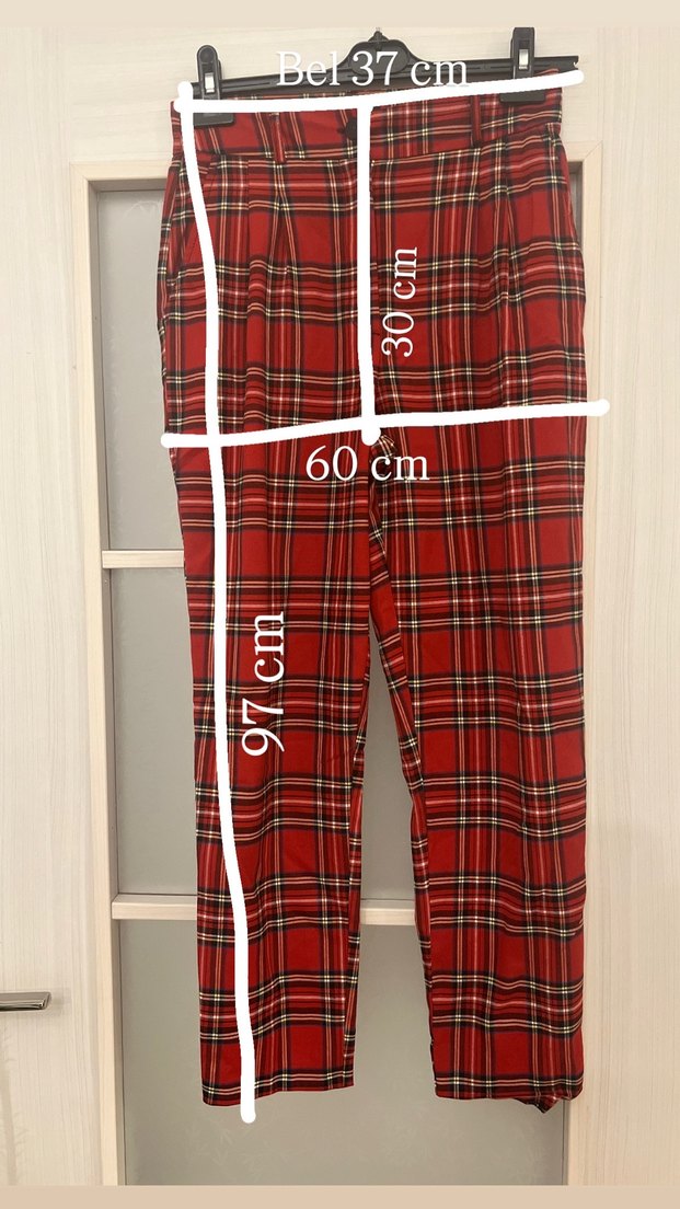 Kırmızı Kareli Kadın Kumaş Pantolon - Görsel 3