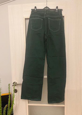 Yeşil Parlak Bol Kesim Denim Kadın Pantolon - Görsel 4