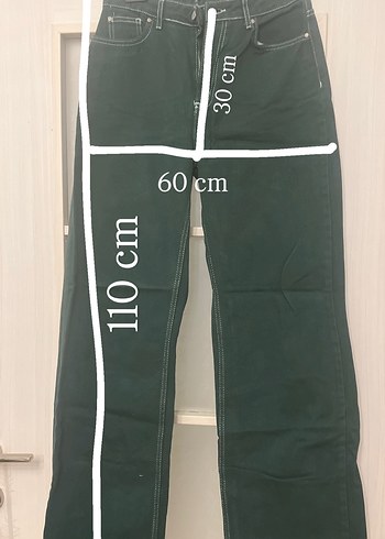 Yeşil Parlak Bol Kesim Denim Kadın Pantolon - Görsel 6