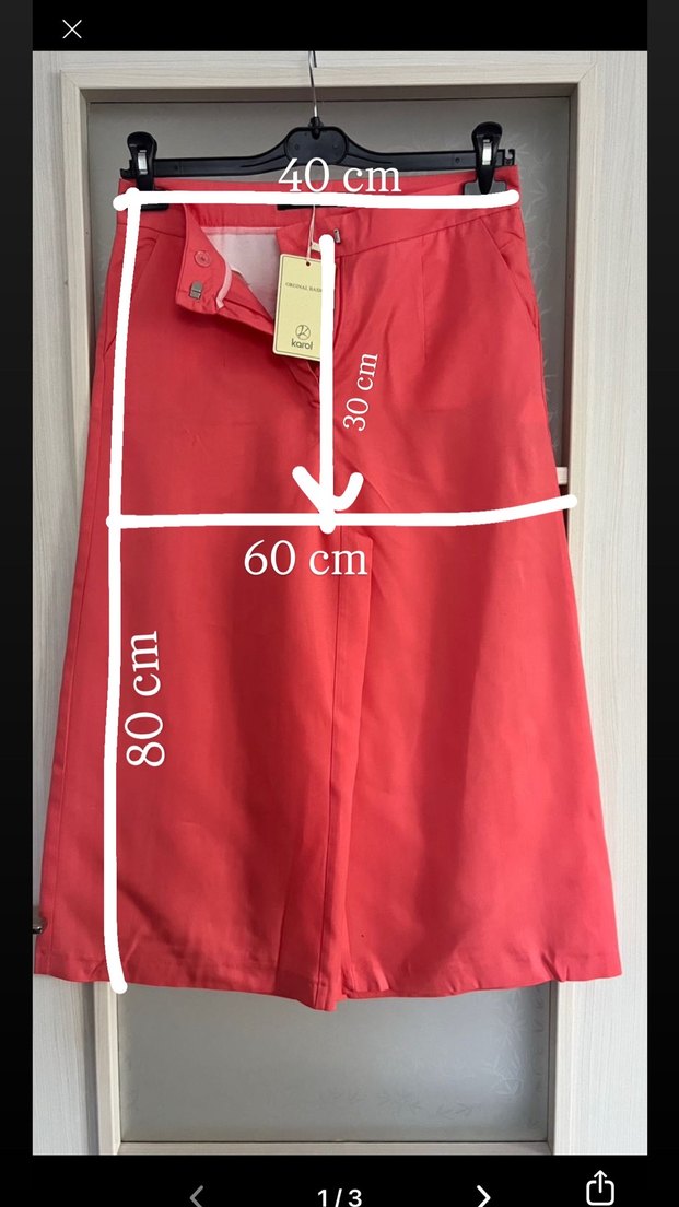 Kırmızı Düğmeli Midi Kadın Kumaş Pantolon - Görsel 2