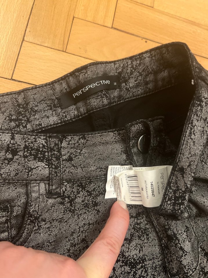 Gri Baskılı Kadın Dar Kesim Midi Kot Pantolon - Görsel 2