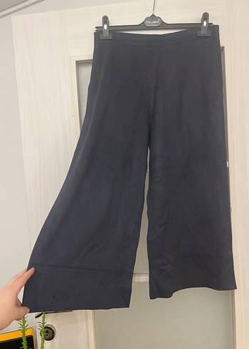 Lacivert Süet Geniş Kesim Midi Kadın Pantolon - Görsel 3