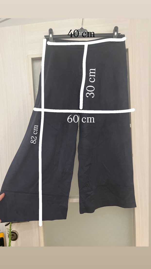 Lacivert Süet Geniş Kesim Midi Kadın Pantolon - Görsel 2