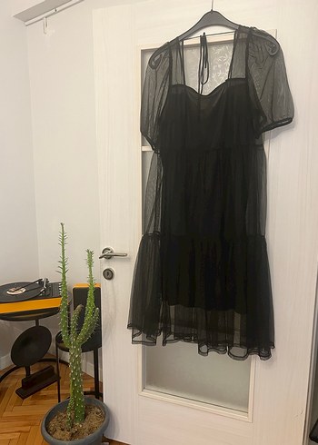 Siyah Tül Katlı  Midi Elbise - Görsel 2