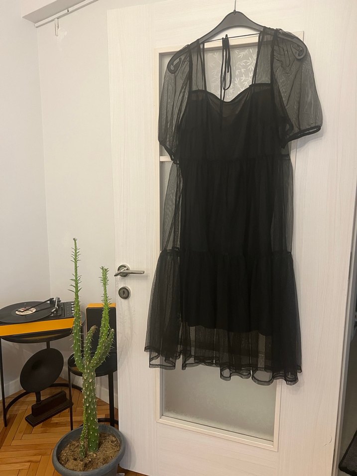 Siyah Tül Katlı  Midi Elbise - Görsel 2