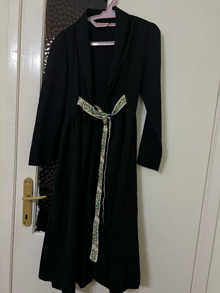 Uzun Siyah Bohem Kadın tesettür kap - Görsel 2