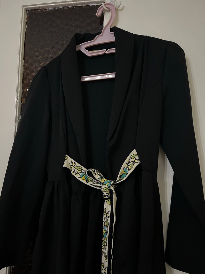 Uzun Siyah Bohem Kadın tesettür kap - Görsel 3