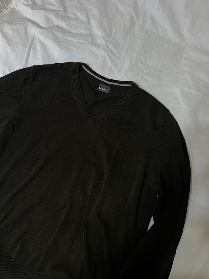 Siyah V Yaka Erkek Sweatshirt defacto - Görsel 2