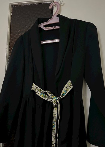 Uzun Siyah Yılan Desenli Bohem Kadın pardesü - Görsel 3